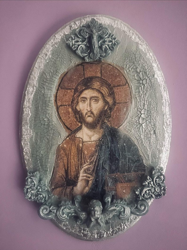Handmade Orthodox Jesus Christ Icon Plate, Vintage Style Religious Wall ...
