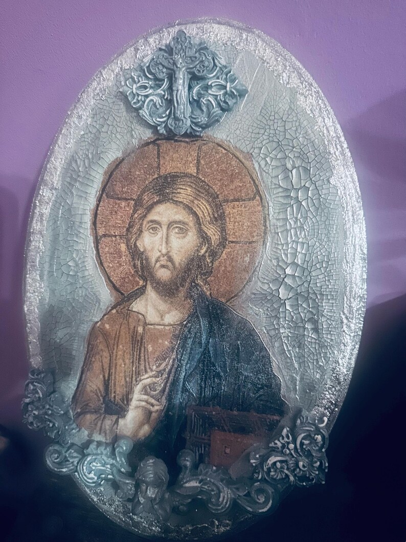 Handmade Orthodox Jesus Christ Icon Plate, Vintage Style Religious Wall ...
