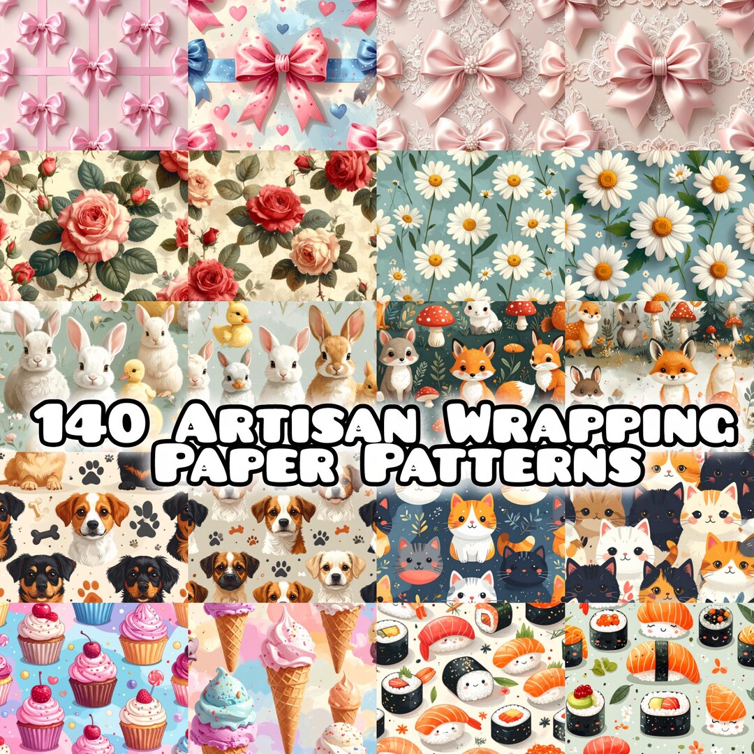 Unique Wrapping Pattern 140 Artisan Wrapping Paper Patterns – Kawaii Sushi Designs (digital ...