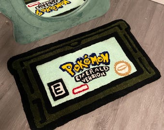 Handmade Pokemon Emerald Version Cartridge Rug – Pokemon Gameboy Cardtridge Rug - Tufted Acrylic Anime Carpet, Gamer Room Decor