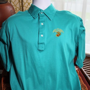80s QUANTICO Golf Polo Shirt XL Fathers Day Dad Medal Honor Golf Course Usa Cross Creek Aqua Green FBI Military Patriotic July 4 Marines Va