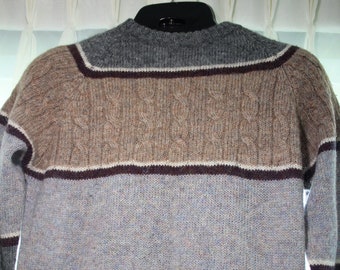 80s McGREGOR SWEATER Prep Style Med Pull Over Crew Neck Cabled Details Gray Tan Espresso White Thick Stripe Preppie Hipster Emo Earth tones