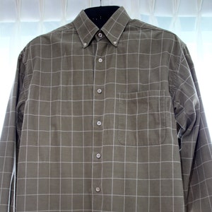80s NEUTRAL PREP Style Thin Corduroy Shirt Men L Neiman Marcus Windowpane Geo Checked Button Down Clay Khaki Soft Preppy Made Italy Golf LG