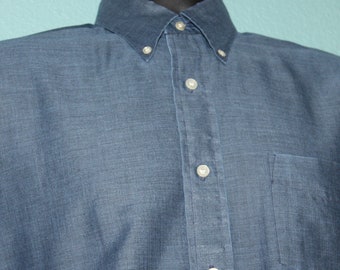 Vintage Chambray Button-Down Shirt, Men's Long Sleeve Casual Top