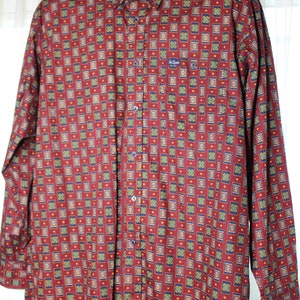 Designer TED LAPIDUS Paris Vintage XL Tailored Shirt Burgundy Logo Pocket Fall Autumn Midnight Blue French 2 size cuff buttons Cotton Exclt