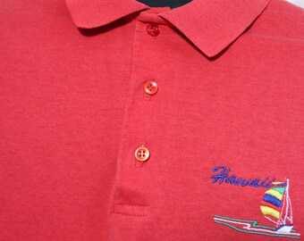 Vintage Hawaii-poloshirt jaren 70, geborduurde zeilboot, zachte katoenmix