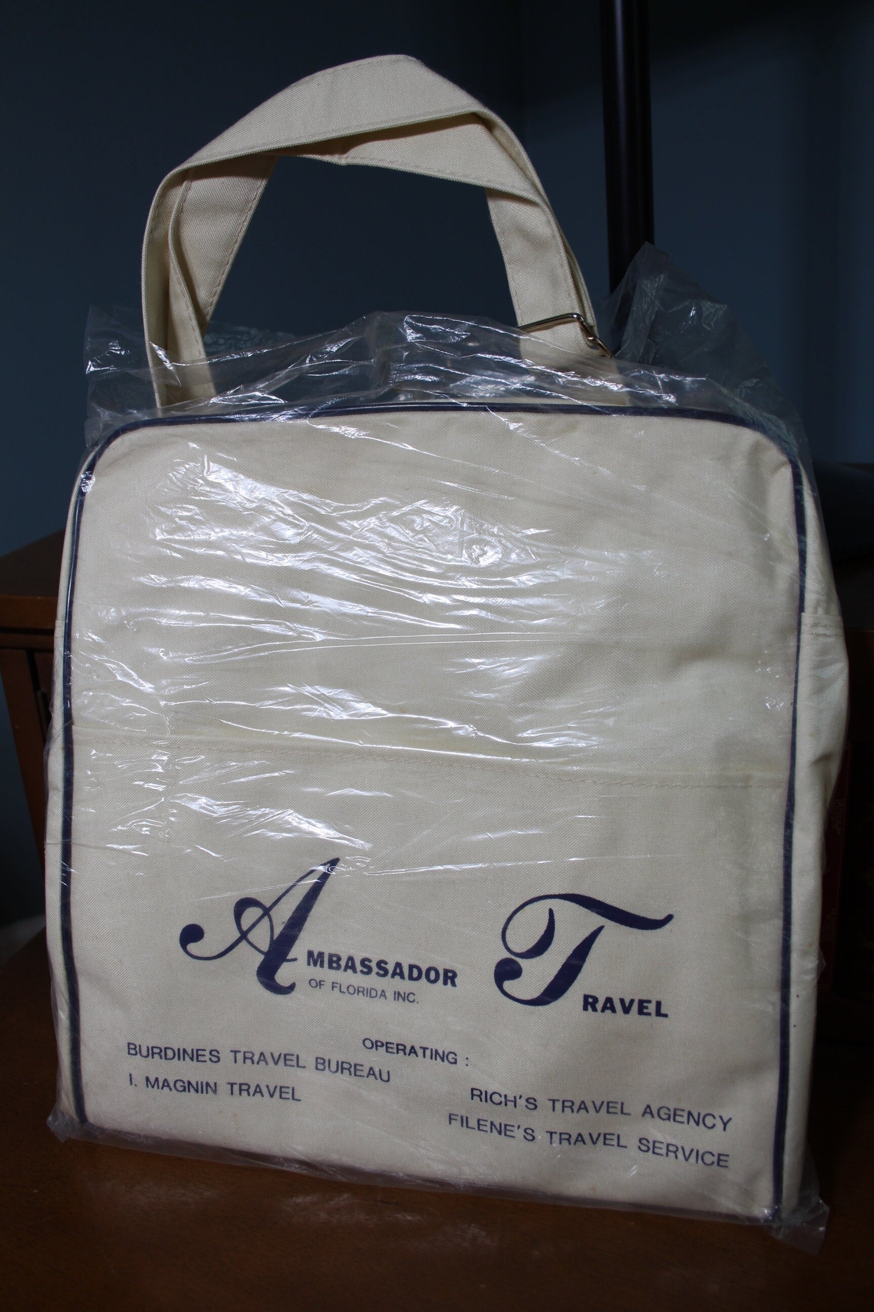NOS Ambassador TRAVEL AGENCY Tote Bag Retro Airline Plane Carry On Miami Florida Fl Mid Century Burdines I Magnin Richs Filenes  Mcm Vintage