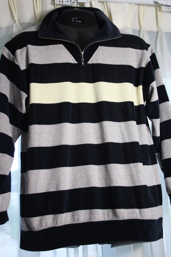 70s Izod Velour Wide Stripe Shirt S Small 42 ches… - image 4