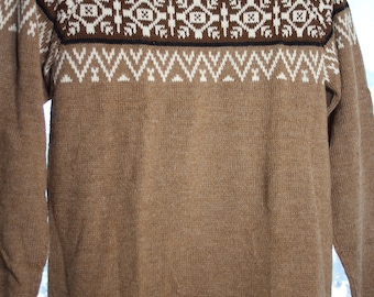 Vintage Peruvian Alpaca Knit Sweater, Boho Aztec Design