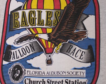 HOT AIR BALLOON Graphic Vintage T-Shirt Tee Race Orlando Florida Audubon Society Soar with Eagles Birds of Prey Ballooning 80s 90s Ringer L