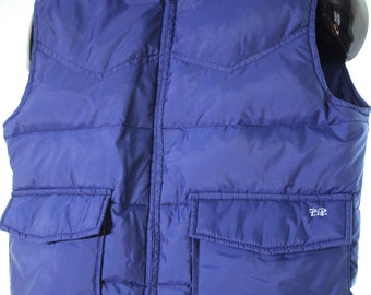 70s Vintage Blue Puffer Vest: Jim Catfish Hunter, Ski Daddle