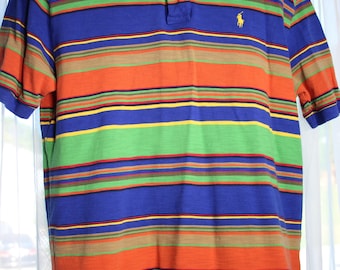 Koszulka polo Ralph Lauren z lat 80. w stylu vintage, z teksturowanymi paskami bawełny
