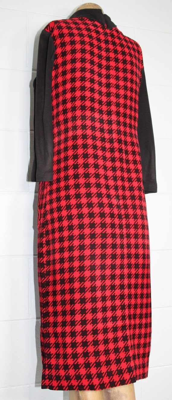 60s MOD Style HOUNDSTOOTH DRESS Sm Red & Black Tu… - image 7