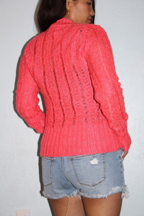 60s KMART Flamingo PINK CARDIGAN Sweater Acrylic Cable Loose Weave Med M Nipped Waist Rockabilly Pin up Style Korea Hot Coral Sexy Boho S 36 Etsy UK