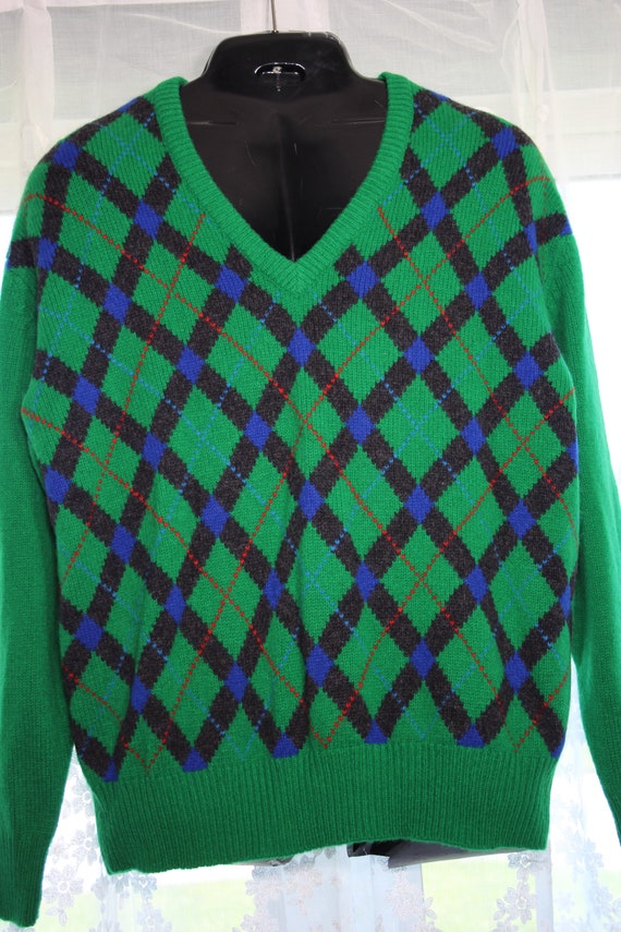 Argyle Cotton Sweater in Ivy - Men