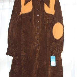 70s Velveteen Mod Dress: Gay Gibson, Elbow Patch, Wide Lapels, Size 11 (NOS)