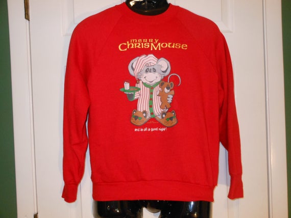 MERRY CHRISMOUSE Red SWEATSHIRT Ugly Cute Christm… - image 1