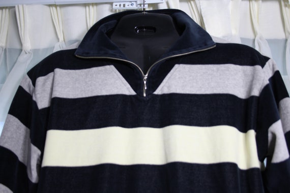 70s Izod Velour Wide Stripe Shirt S Small 42 ches… - image 5