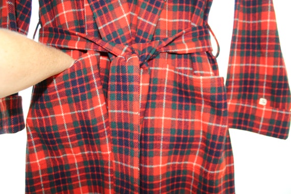 40s 50s RED FRASER PLAID New Wool Robe w Belt Mar… - image 4