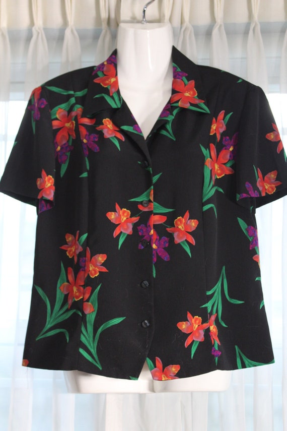 80s FLORAL Hawaiian Vibe ALOHA BLOUSE Shirt Joan L