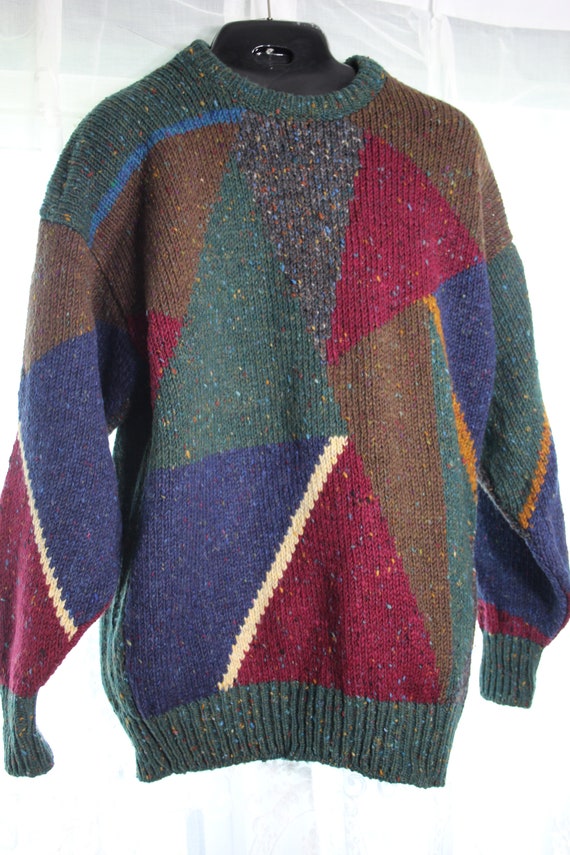 80s Rare AQUASCUTUM London CHUNKY SWEATER Men L Pu