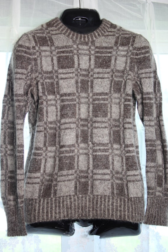 70s ALPACA Wool Brown SWEATER Men 38 S M Made Ital