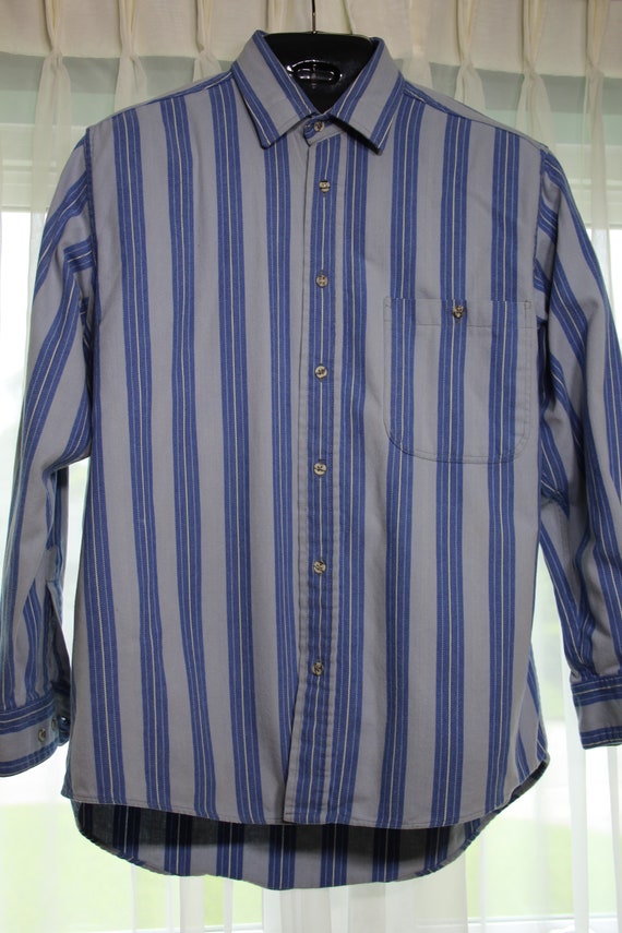Vintage COTTON FLANNEL STRIPED Blue 