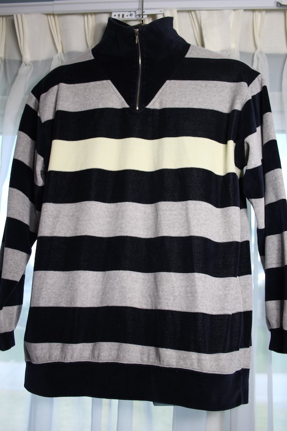 70s Izod Velour Wide Stripe Shirt S Small 42 ches… - image 1