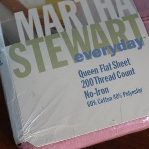 Vintage Martha Stewart Queen Flat Sheet, Solid Rose Denim, NIP