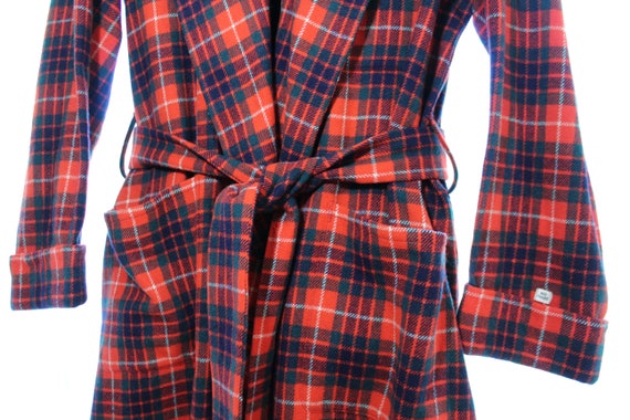 40s 50s RED FRASER PLAID New Wool Robe w Belt Mar… - image 2