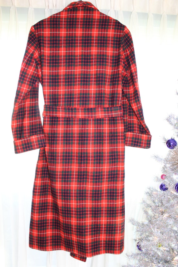 40s 50s RED FRASER PLAID New Wool Robe w Belt Mar… - image 5