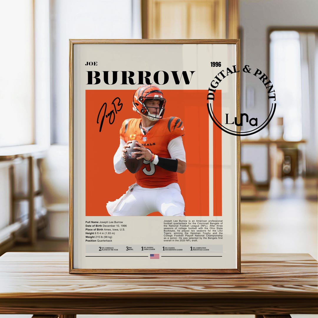 Joe Burrow Poster: Minimalist NFL Quarterback Wall Art (digital or ...