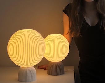 Globe Table Lamp, Sculptural Orb Lamp, Ribbed Ambient Lighting, Modern Bedside Decor