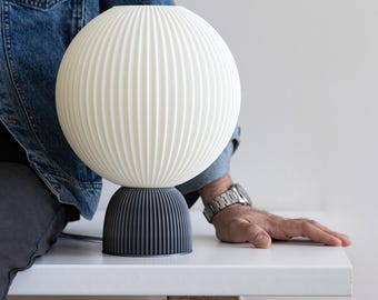 Sculptural Ambient Lighting, Ribbed Globe Lamp, Orb Table Lamp, Scandinavian Home Decor