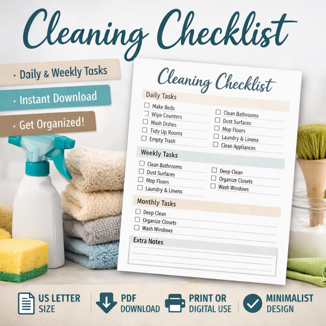 Daily Weekly Cleaning Checklist Printable | Instant Download - Etsy