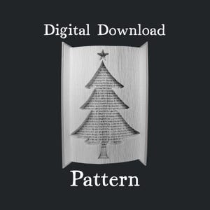 May include: A digitally downloadable pattern featuring a Christmas tree design. The tree is etched into a metallic surface, with a star at the top. The words "Digital Download" and "Pattern" are displayed in white text.