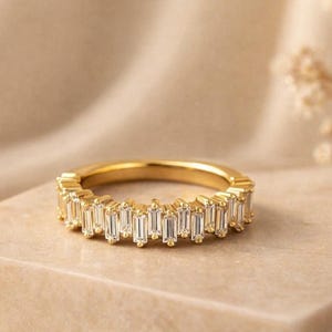 Zig-Zag Baguette Cut Moissanite Stackable Half Eternity Ring, Minimalist Dainty Ring, Engagement Ring, Proposal Ring, Wedding Delicate Ring