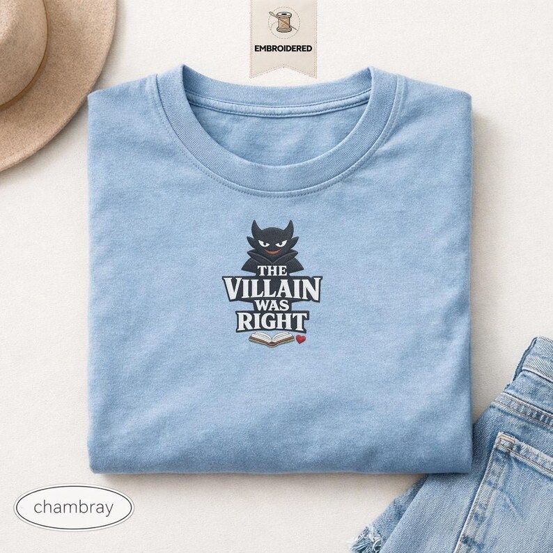 Geborduurd T-shirt The Villain Was Right, Dark Romance Reader-shirt, comfortkleuren leesgrage shirt, moreel grijze held cadeau, BookTok-T-shirt afbeelding 17