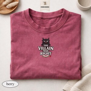 Geborduurd T-shirt The Villain Was Right, Dark Romance Reader-shirt, comfortkleuren leesgrage shirt, moreel grijze held cadeau, BookTok-T-shirt afbeelding 8
