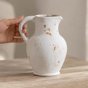 Brocca in ceramica rustica, brocca opaca effetto invecchiato, nero bianco marrone