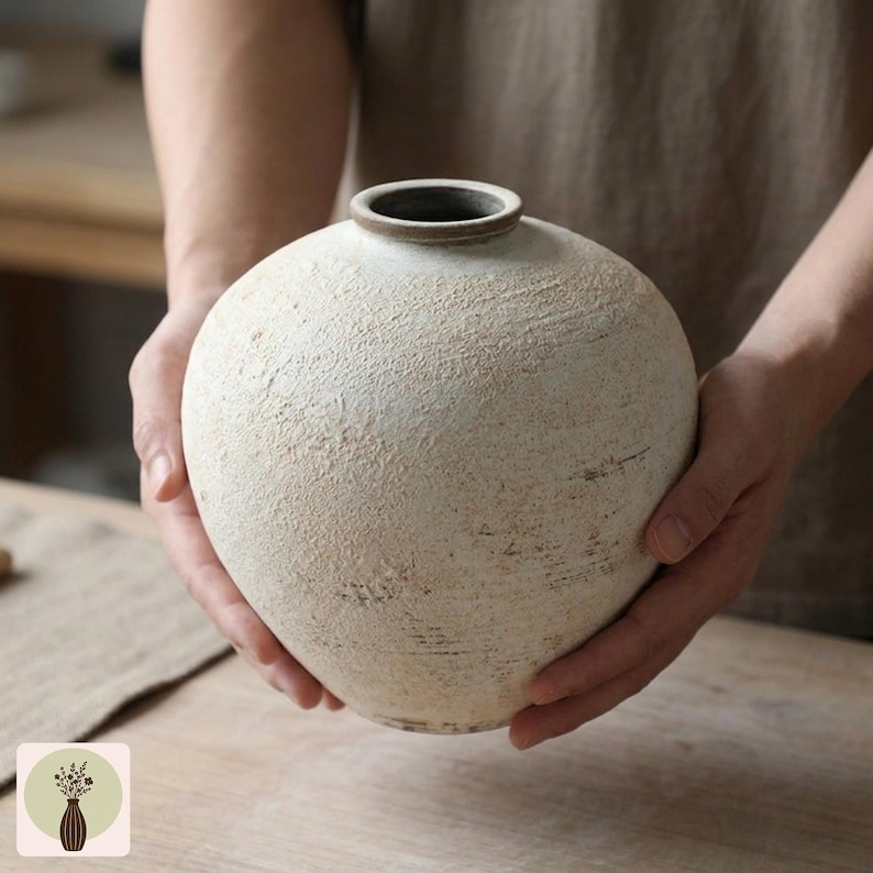 Jarrones de cerámica rústica, decoración de cerámica estilo Wabi Sabi para casas de campo. imagen 4