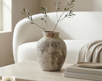 Rustic Ceramic Vase, Textured Matte Pottery Jar, Black White Grey