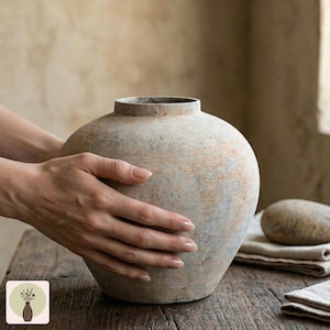 Jarrones de cerámica rústica, decoración de cerámica estilo Wabi Sabi para casas de campo. imagen 2