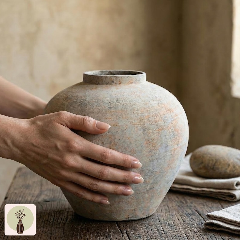 Jarrones de cerámica rústica, decoración de cerámica estilo Wabi Sabi para casas de campo. imagen 2