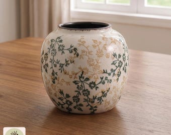 Retro Floral Ceramic Vase for Botanical Home Decor