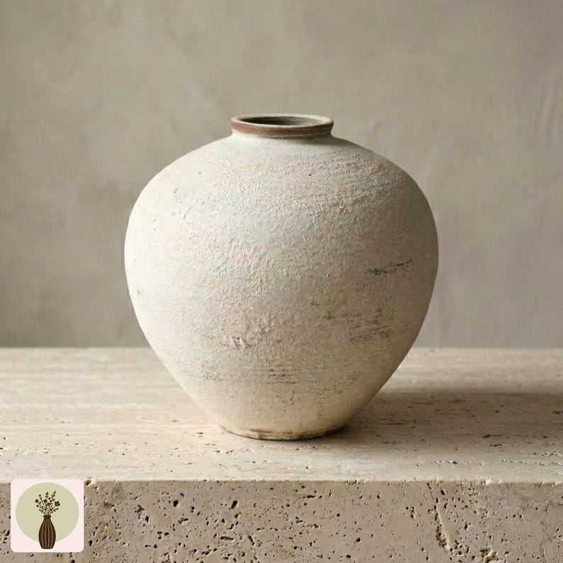 Jarrones de cerámica rústica, decoración de cerámica estilo Wabi Sabi para casas de campo. 3 - 21x20x6cm