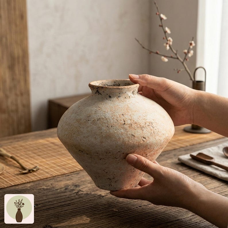 Jarrones de cerámica rústica, decoración de cerámica estilo Wabi Sabi para casas de campo. imagen 3