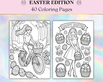 40 Easter Fashion Doll Coloring Pages, Kids Activity (Digital Download) A4/US Letter