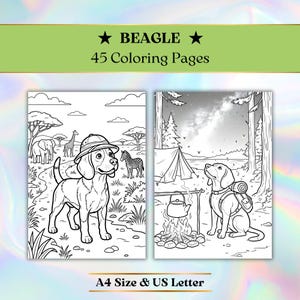 45 Beagle Coloring Pages, Dog Printable Sheets for Kids, Teens, Adults, Puppy Coloring Art Bundle (Digital Download) A4/US Letter