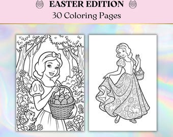 30 Easter Princess Coloring Pages, Spring Printable Activity Book, A4/US Letter Size (Digital Download)